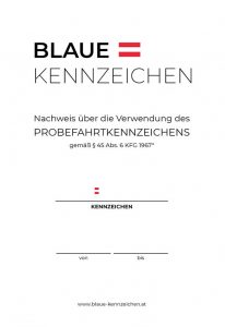Deckblatt des Probefahrtkennzeichen Fahrtenbuchs